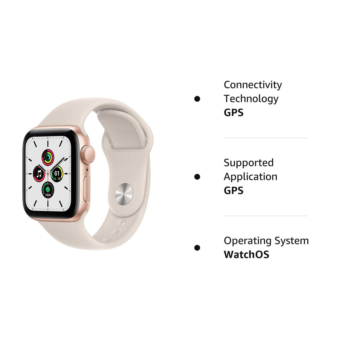 Apple Watch SE (GPS, 40mm) - Gold Aluminum Case with Starlight Sport Band - Regular -MKQ03LL/A - Image 7