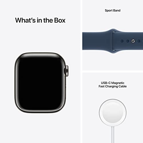 Apple Watch Series 7 (GPS + Cellular, 41MM) Graphite Stainless Steel Case with Abyss Blue Sport Band - MKHJ3LL/A - Image 5