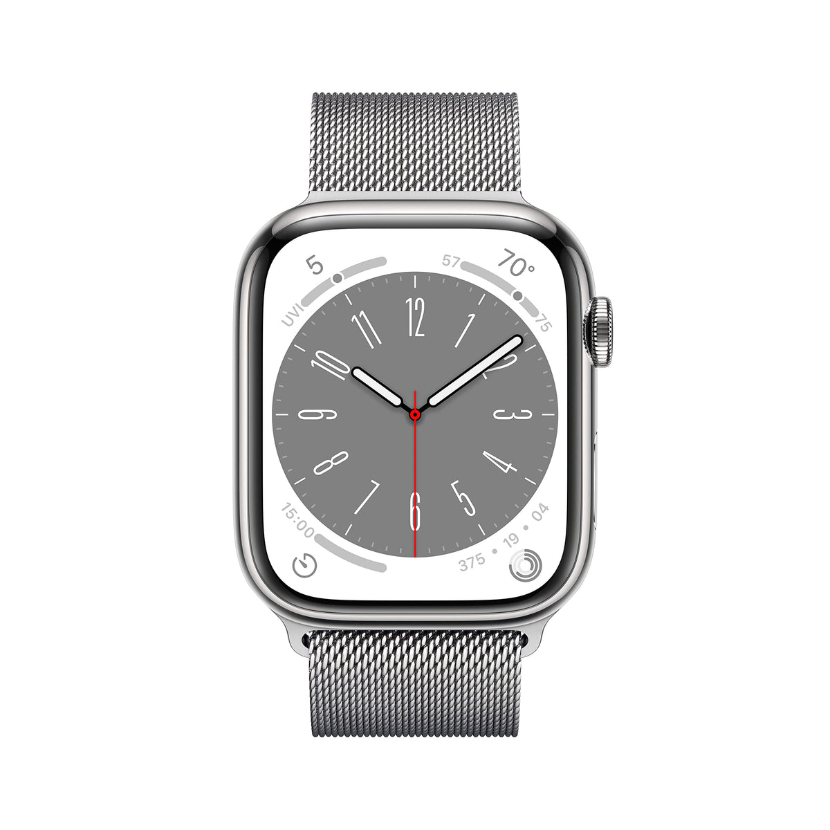 Apple Series 8 GPS+Cellular 45mm Silver SS Case Milanese Loop - Silver - MNKG3LL/A - Image 2