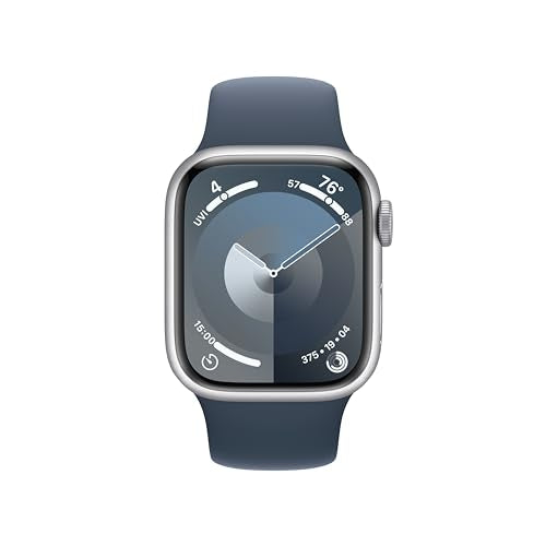 Apple Watch Series 9 (GPS) 41mm Aluminum Case with Storm Blue Sport Band - M/L - Silver - MR913LL/A - Image 2