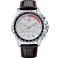 3ATM Waterproof Luxury Men's Leather Strap Quartz Watch - White Face