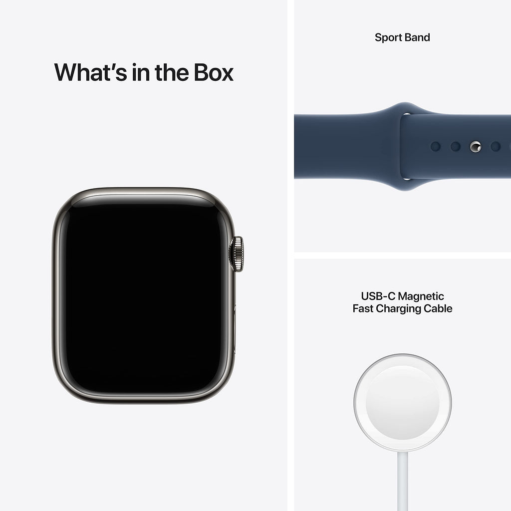 Apple Watch Series 7 (GPS + Cellular 45mm) Graphite Stainless Steel Case with Abyss Blue Sport Band - MKJH3LL/A - Image 5