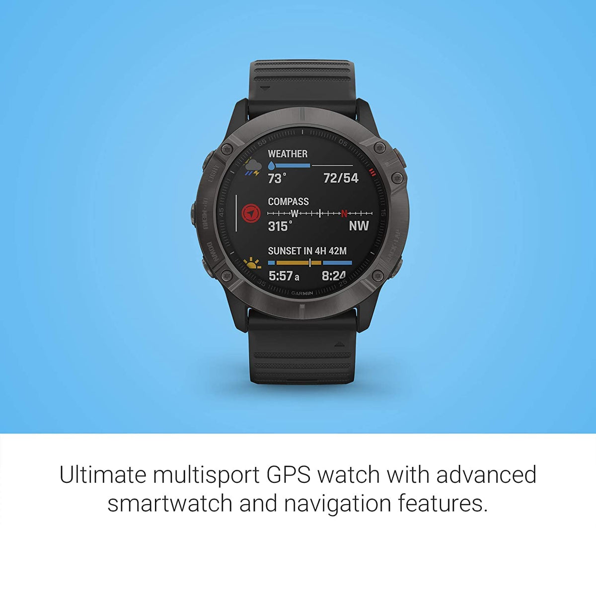 Garmin - fenix 6X Sapphire Smartwatch 51mm - Black DLC Leather Band - 010-02157-13 - Image 2