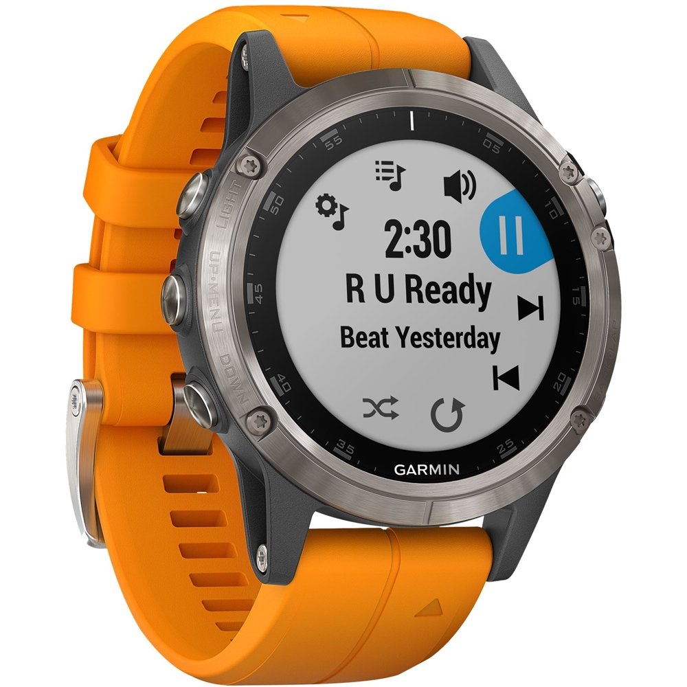 Garmin fenix 5 Plus - Multisport GPS Smartwatch, Topo Maps, Heart Rate, Music, Payment, Titanium/Orange Band - Image 2
