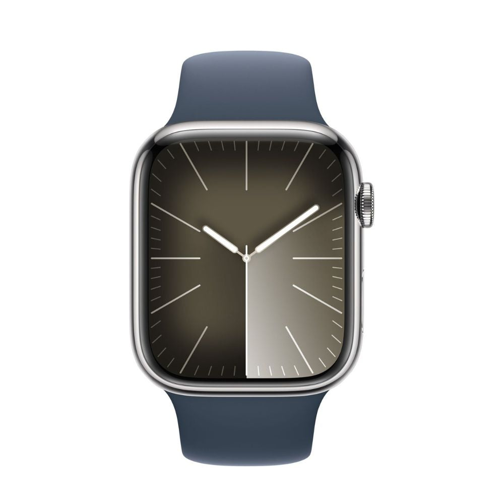 Apple Watch Series 9 GPS + Cellular 45mm Silver Stainless Steel Case, Storm Blue Sport Band - MRMN3LL/A - Image 2