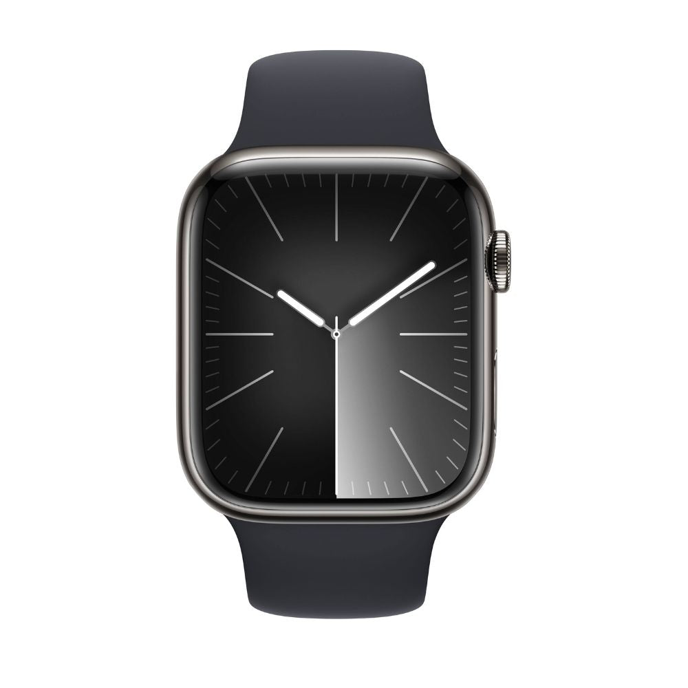 Apple Watch Series 9 (GPS + Cellular) 45mm Graphite Stainless Steel Case with Midnight Sport Band - S/M - MRMV3LL/A - Image 2