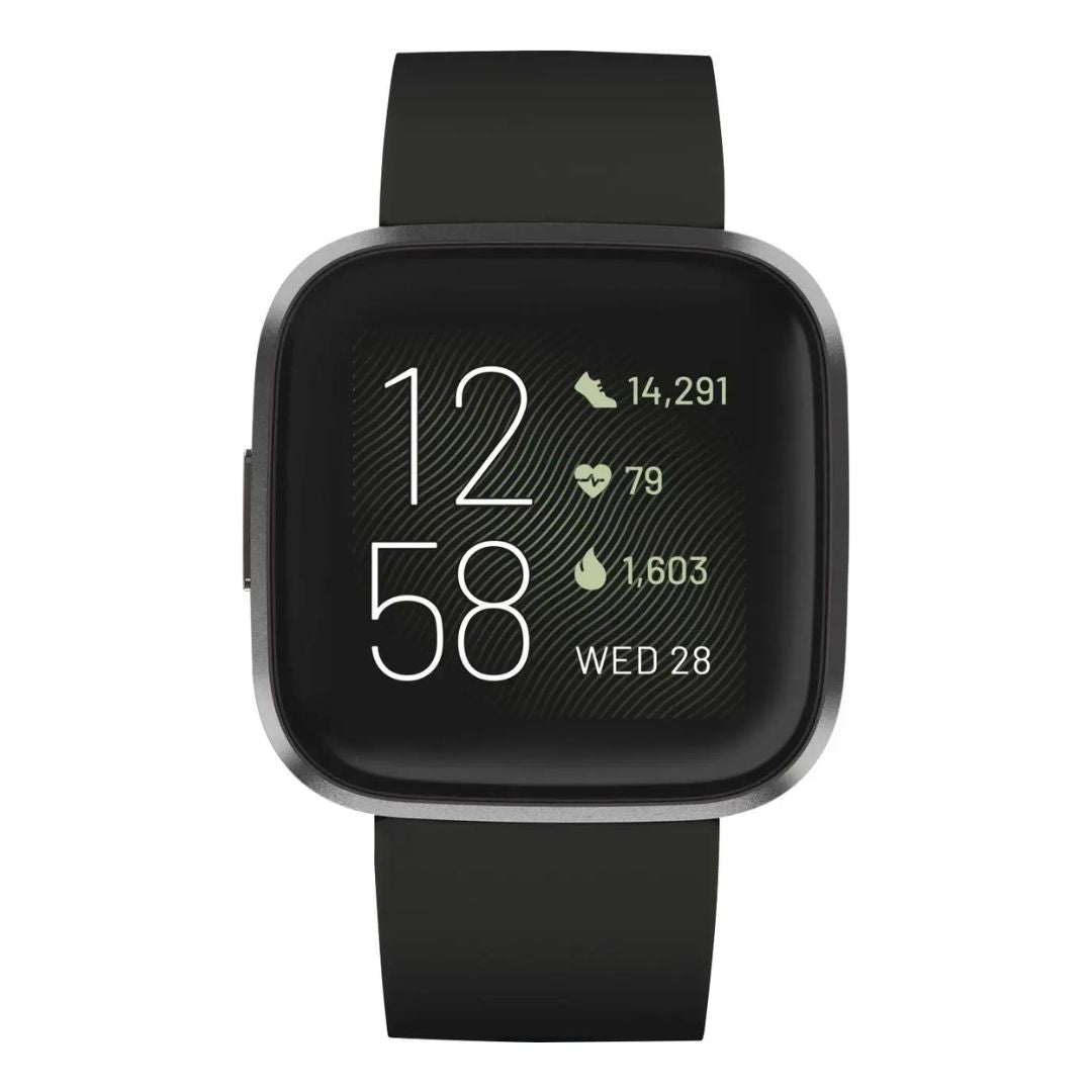 Fitbit Versa 2 - 40mm Aluminum Case - Carbon w Black Silicone Band - FB507BKBK - Image 2
