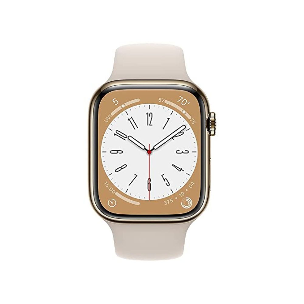 Apple Watch Series 8 (GPS + Cellular) 45mm Gold Stainless Steel Case with Starlight Sportband - S/M - MNVX3LL/A - Image 2
