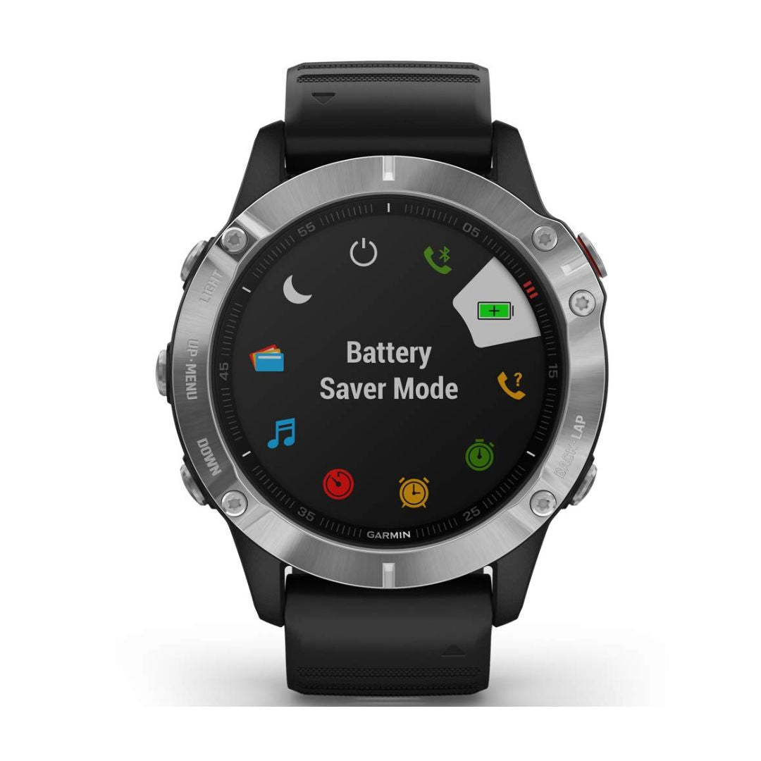 Garmin fenix 6 GPS Smartwatch 47mm Fiber-Reinforced Polymer - Silver with Black Band - 010-02158-00 - Image 2