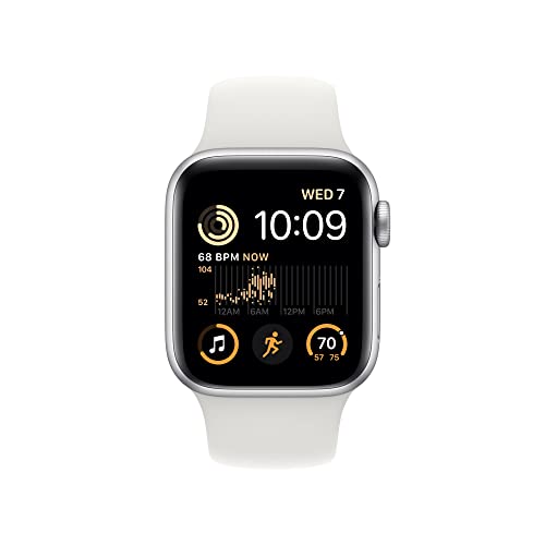 Apple Watch SE 2nd Generation (GPS) 40mm Aluminum Case with White Sport Band - M/L - Silver - MNTC3LL/A - Image 2