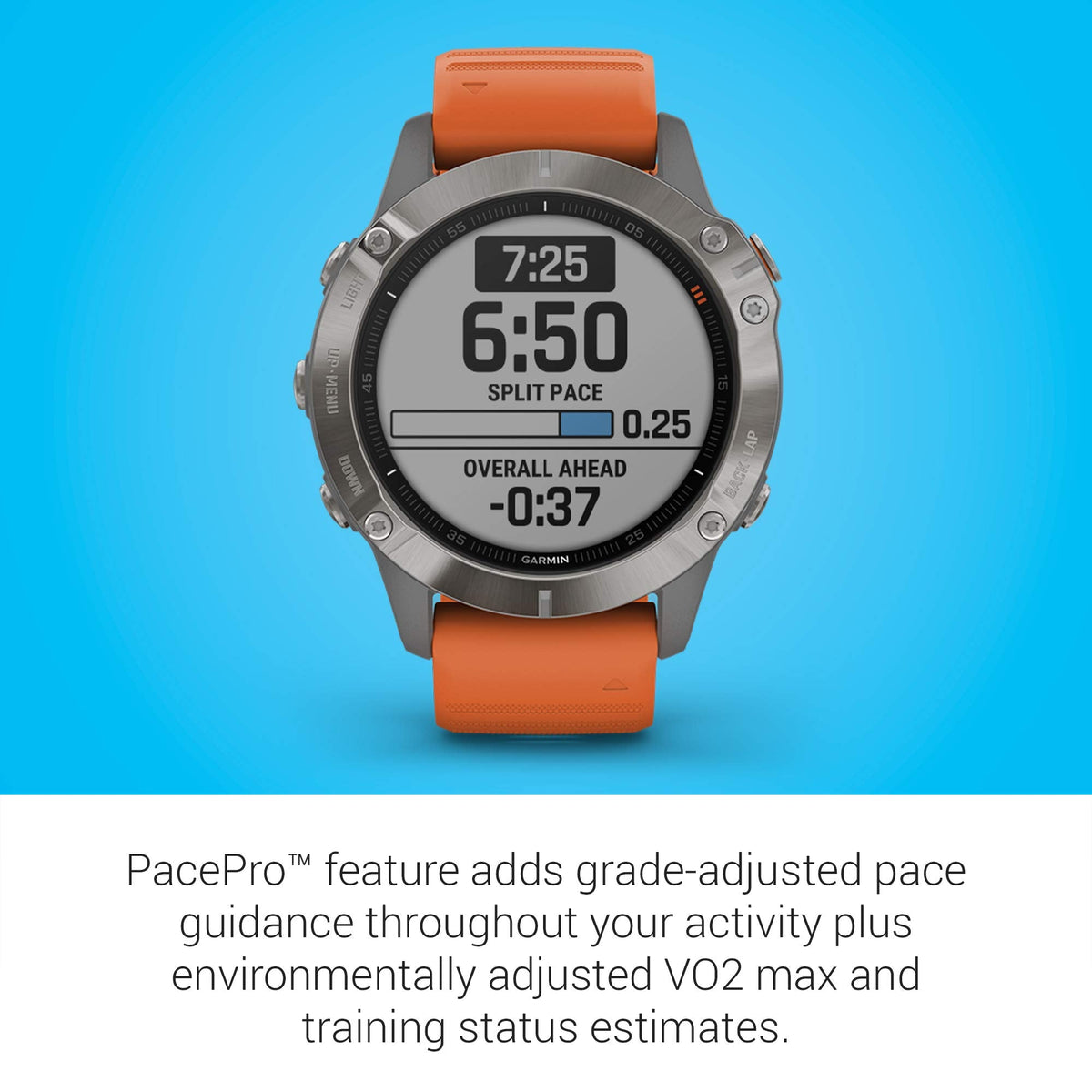 Garmin - fēnix 6 Sapphire 33mm - Titanium With Ember Orange Band - 010-02158-13 - Image 4