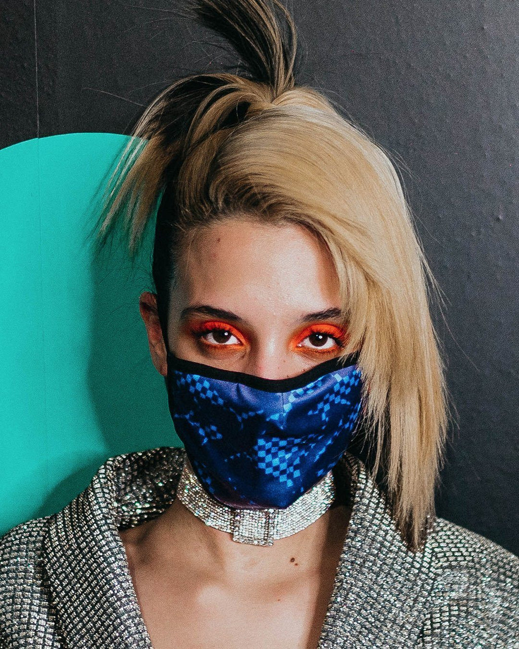 Shark Check (Blue) Face Mask - Image 4