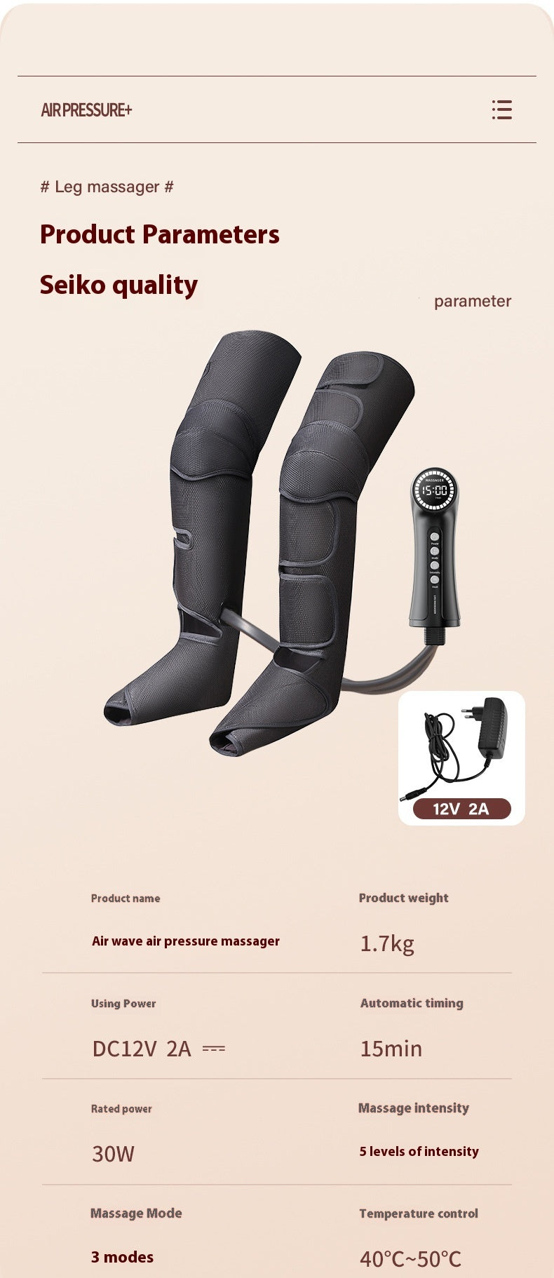 Pneumatic Leg Kneading & Compression Massager - Image 5