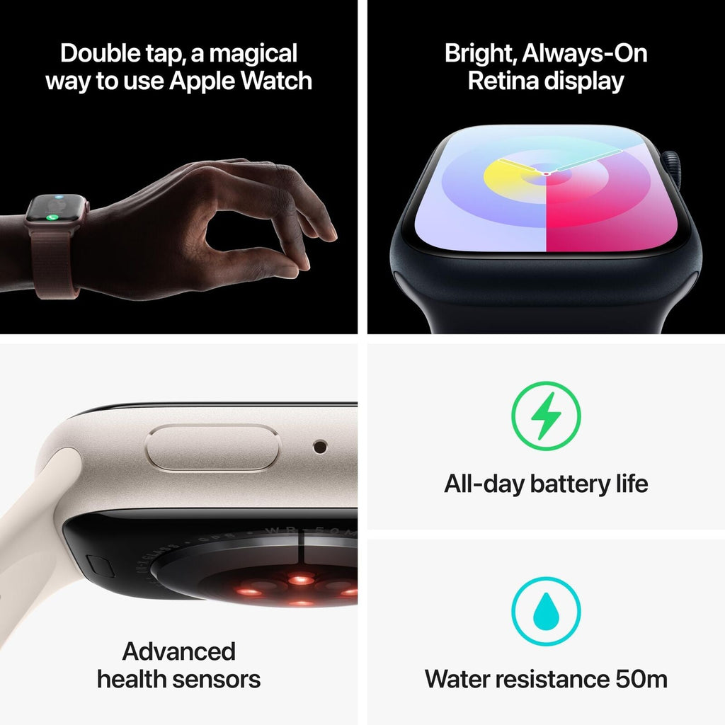 Apple Watch Series 9 (GPS) 45mm Aluminum Case with Midnight Sport Band - S/M - Midnight - MR993LL/A - Image 7