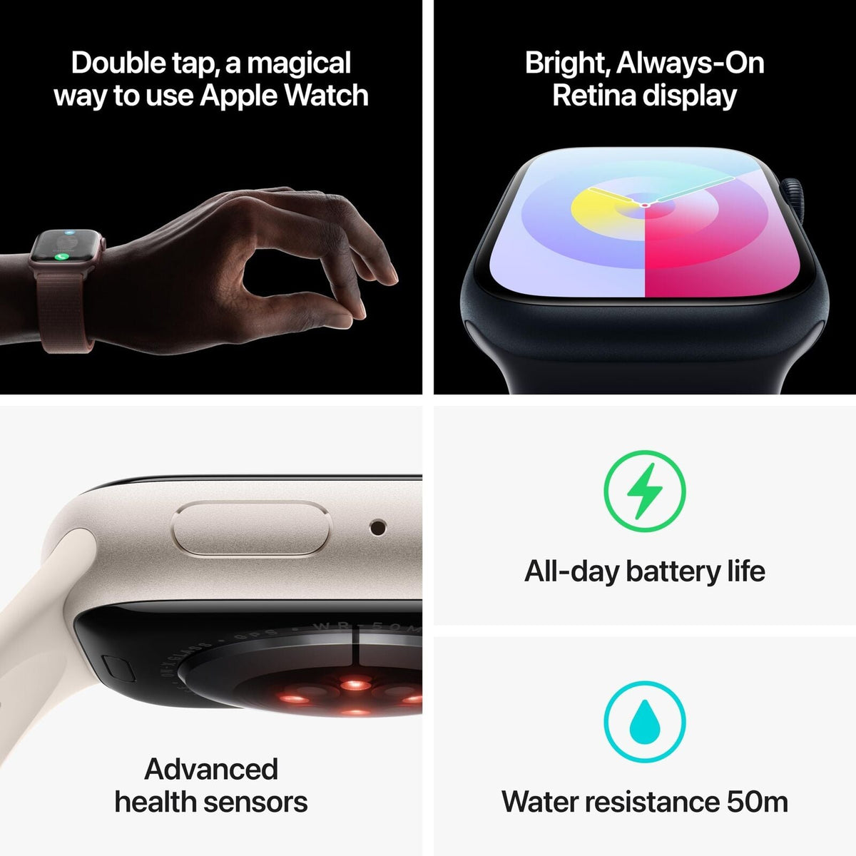 Apple Watch Series 9 (GPS) 45mm Aluminum Case with Midnight Sport Band - S/M - Midnight - MR993LL/A - Image 7