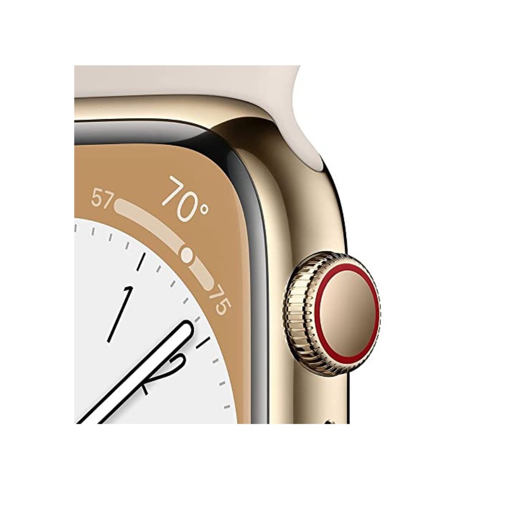 Apple Watch Series 8 (GPS + Cellular) 45mm Gold Stainless Steel Case with Starlight Sportband - S/M - MNVX3LL/A - Image 3