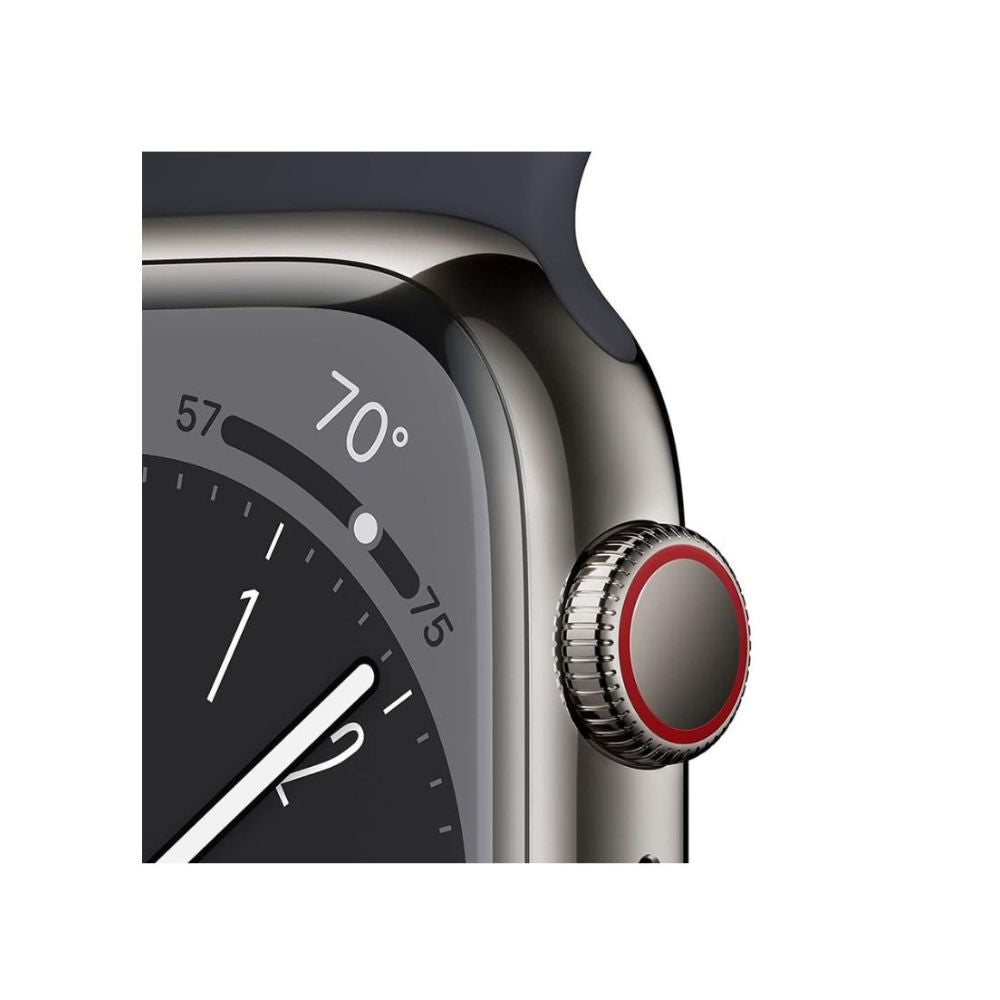 Apple Watche Series 8 GPS+Cell 45mm Stainless Steel - Midnight Sport Band - M/L - MNW23LL/A - Image 3