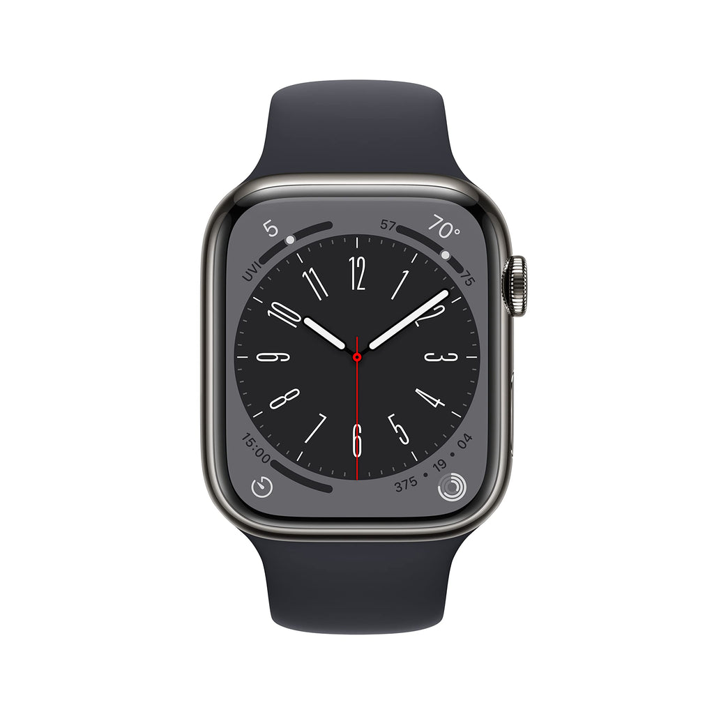Apple Watch Series 8 GPS + Cell 45mm Graphite Stainless Steel Case w/ Midnight Sport Band - S/M - MNW13LL/A - Image 2