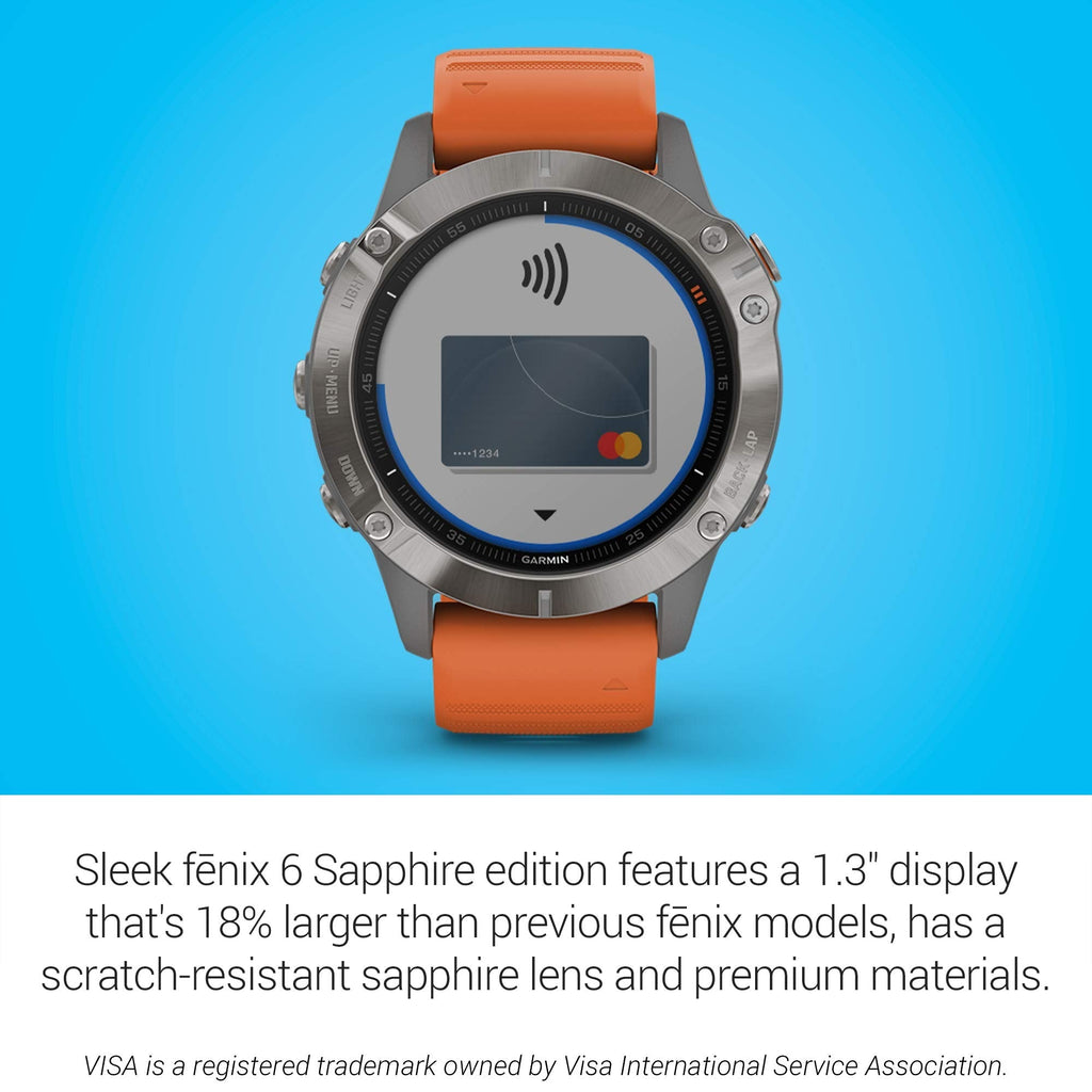 Garmin - fēnix 6 Sapphire 33mm - Titanium With Ember Orange Band - 010-02158-13 - Image 3