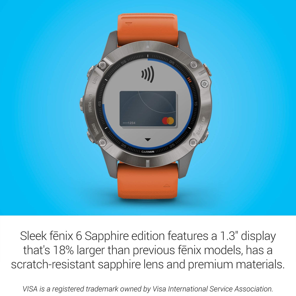 Garmin - fēnix 6 Sapphire 33mm - Titanium With Ember Orange Band - 010-02158-13 - Image 3