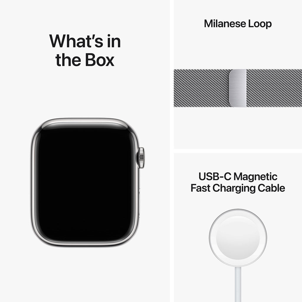 Apple Series 8 GPS+Cellular 45mm Silver SS Case Milanese Loop - Silver - MNKG3LL/A - Image 6