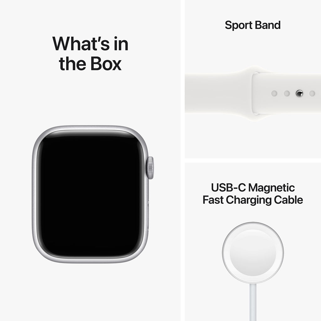 Apple Watch Series 8 GPS 45mm Aluminum Case w/ White Sport Band SM Silver - MP6P3LL/A - Image 6