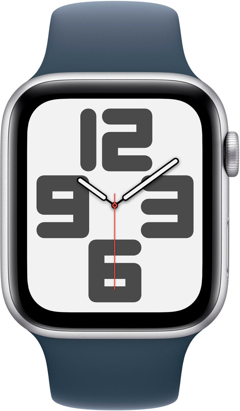 Apple Watch SE 2nd Generation (GPS + Cellular) 44mm Silver Aluminum Case with Storm Blue Sport Band S/M - MRHE3LL/A - Image 2