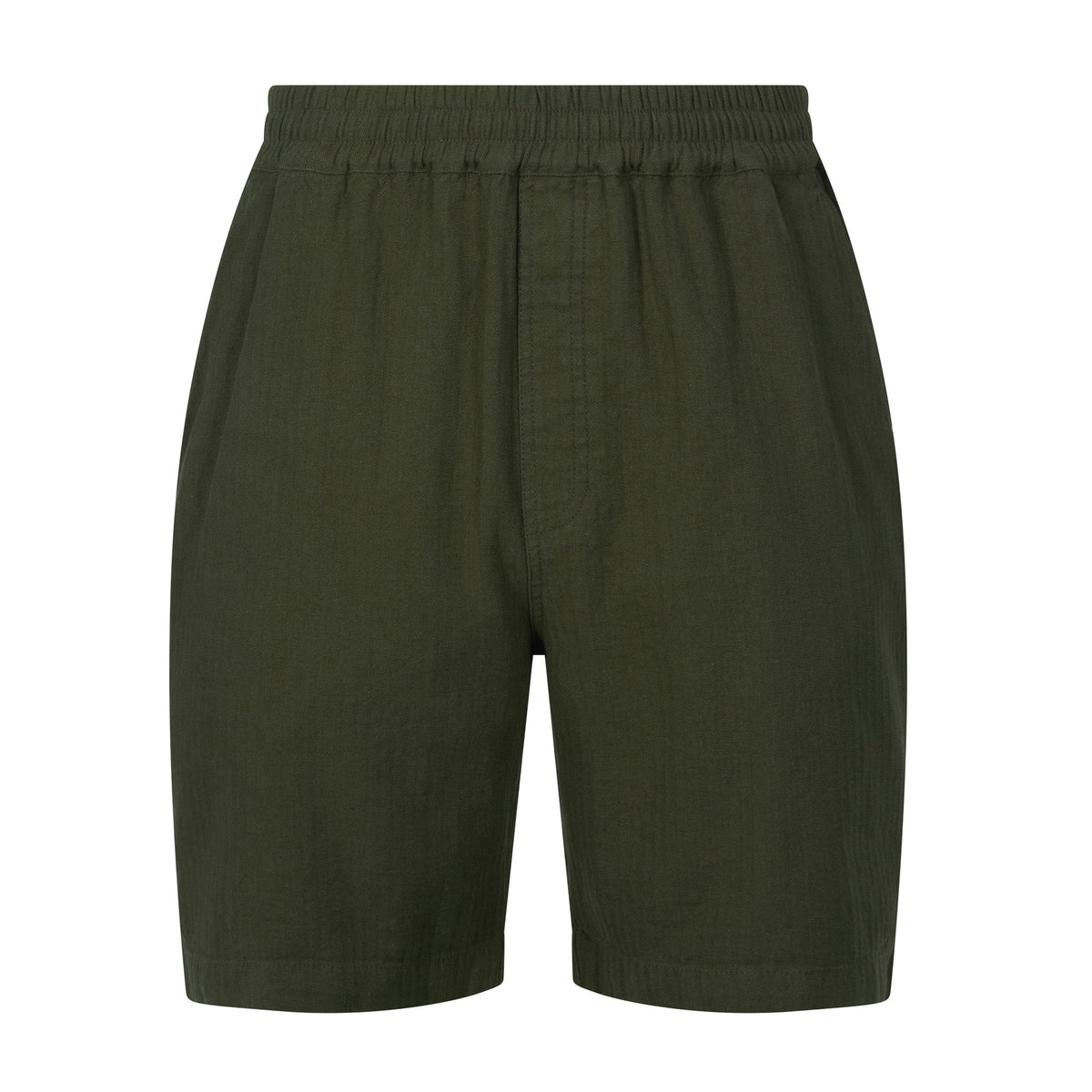 Allento Mens Relaxed Fit Herringbone Fabric Shorts - Dark Olive Green - Image 6