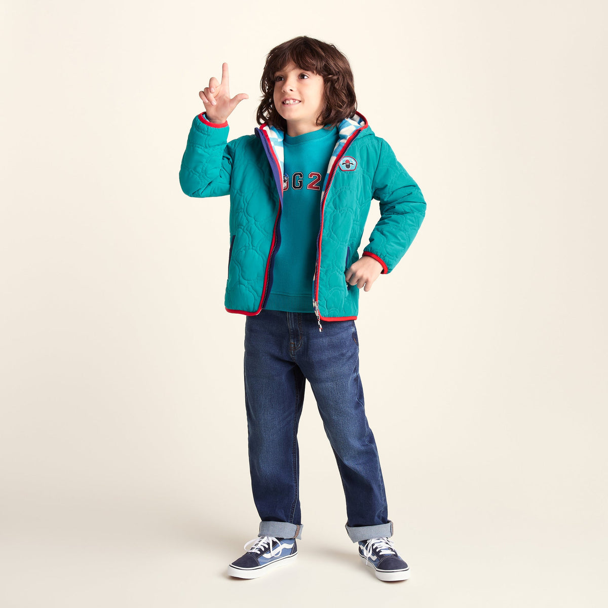 Arapawa Shaun the Sheep Kids Insulated Quilted Coat Microfleece Lining - Peacock Green - Image 2