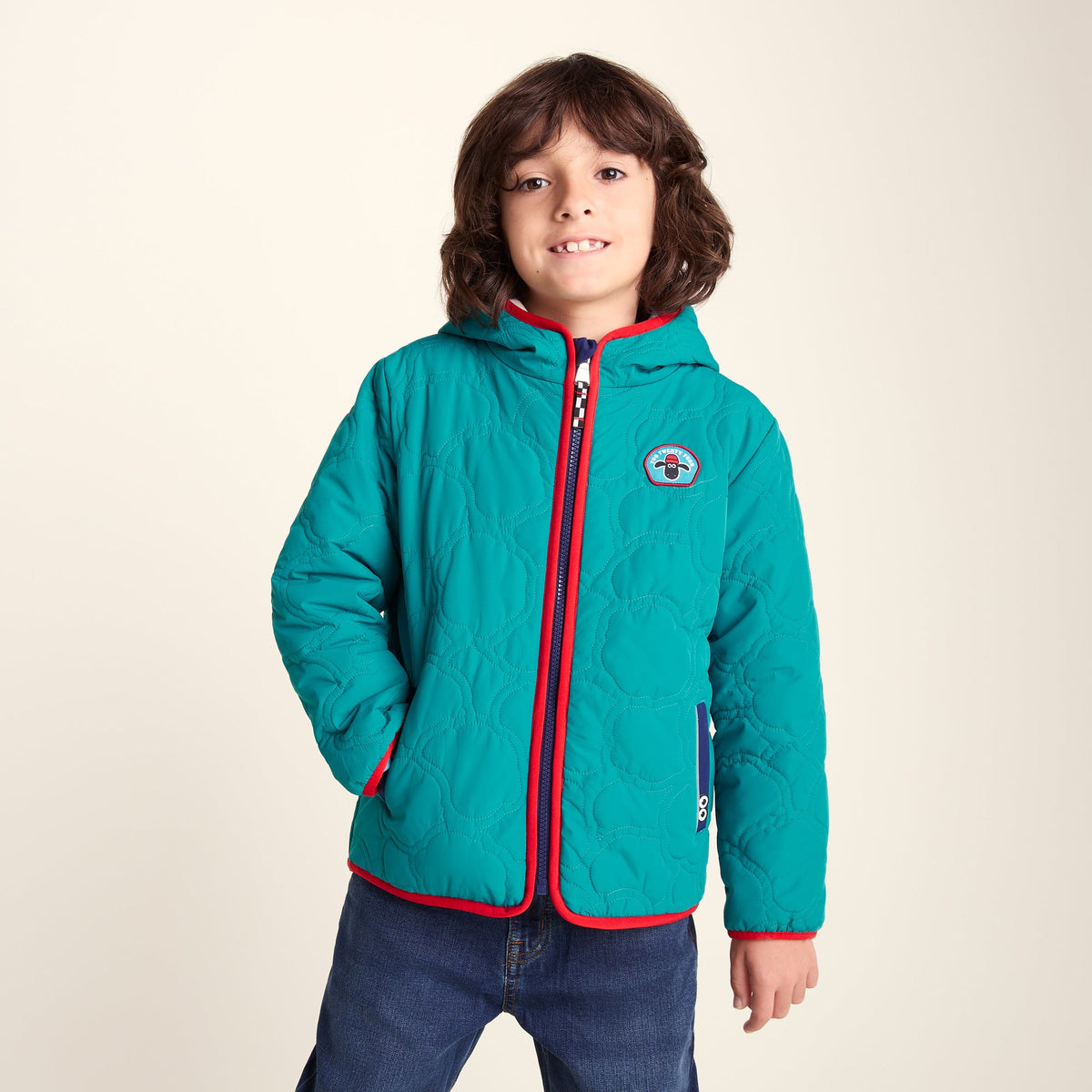 Arapawa Shaun the Sheep Kids Insulated Quilted Coat Microfleece Lining - Peacock Green - Image 5