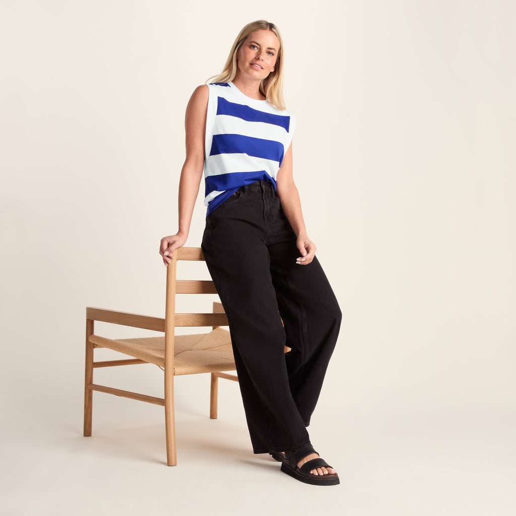 Aurelia Womens 100% Cotton Supersoft Boxy Fit Vest - Ultramarine Blue Stripe - Image 3