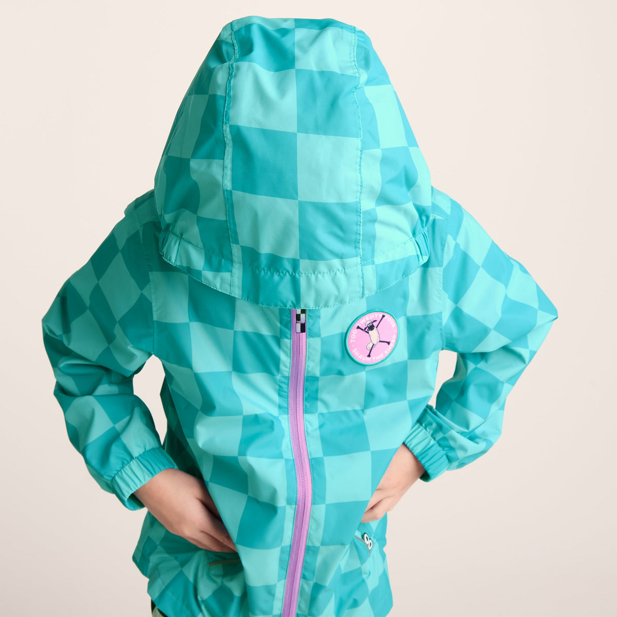 Cohampshire Kids Shaun the Sheep Waterproof Jacket - Spearmint/Bubblegum Checkerboard - Image 7