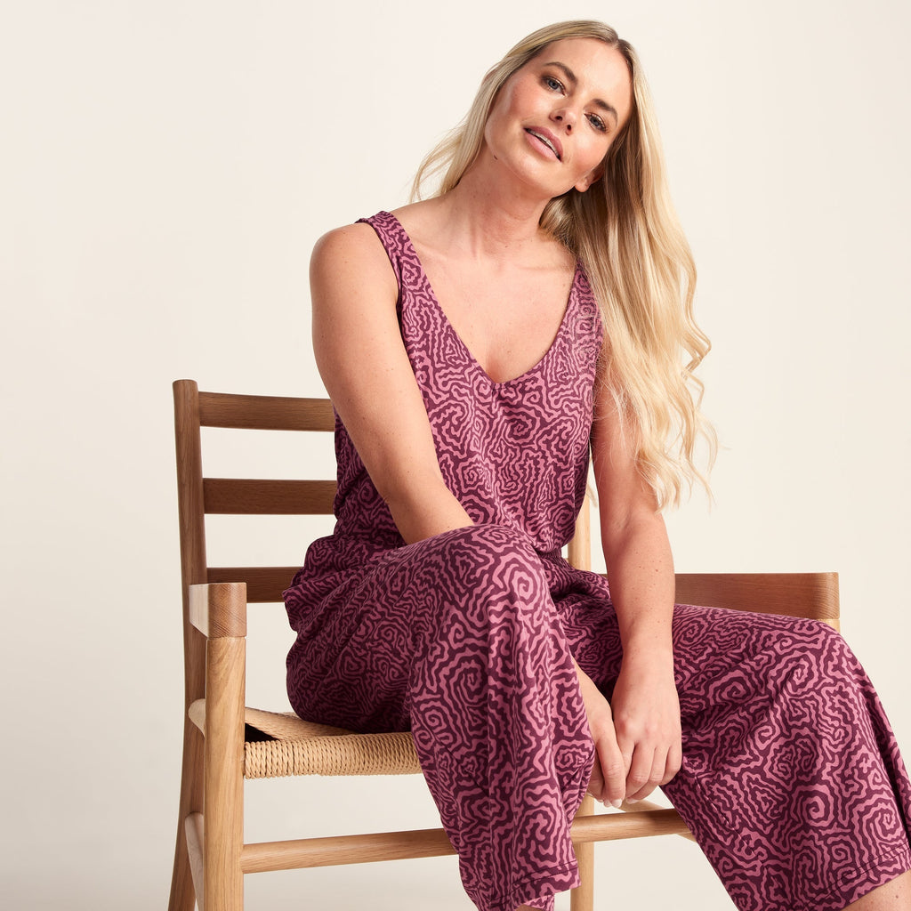 Emmie Womens Supersoft Jumpsuit - Black Raspberry Wiggle Print - Image 5