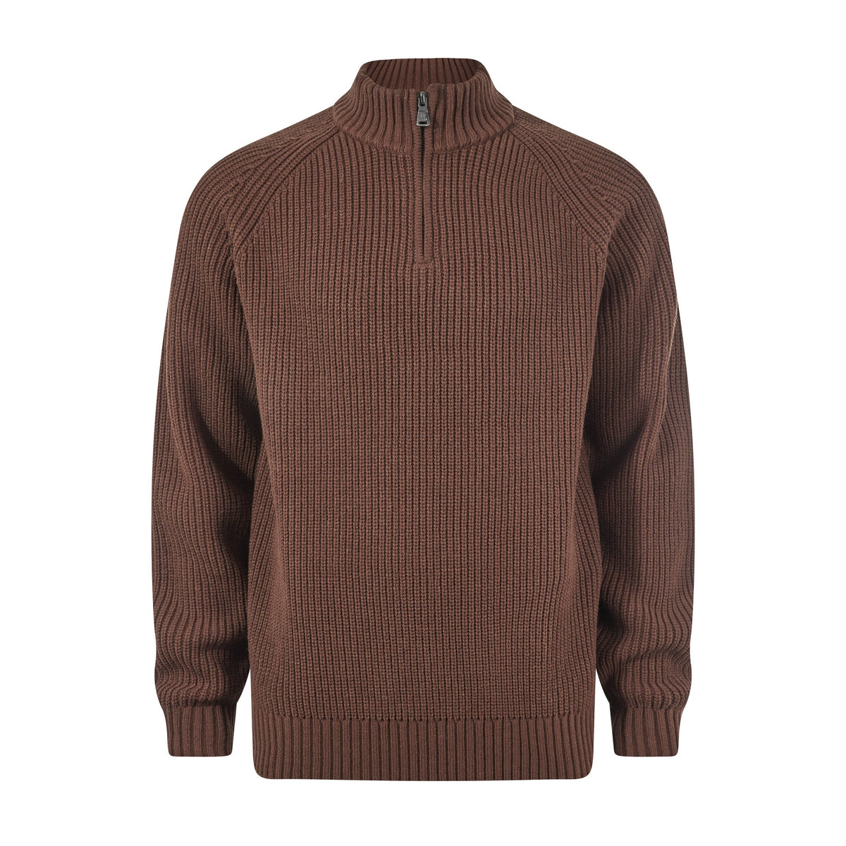 Glen Mens Chunky Knitted Zip Neck Jumper - Chestnut Brown - Image 6