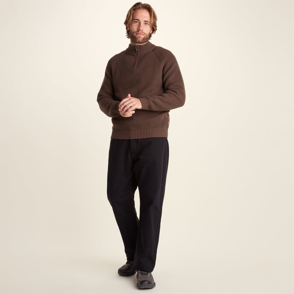 Glen Mens Chunky Knitted Zip Neck Jumper - Chestnut Brown - Image 2