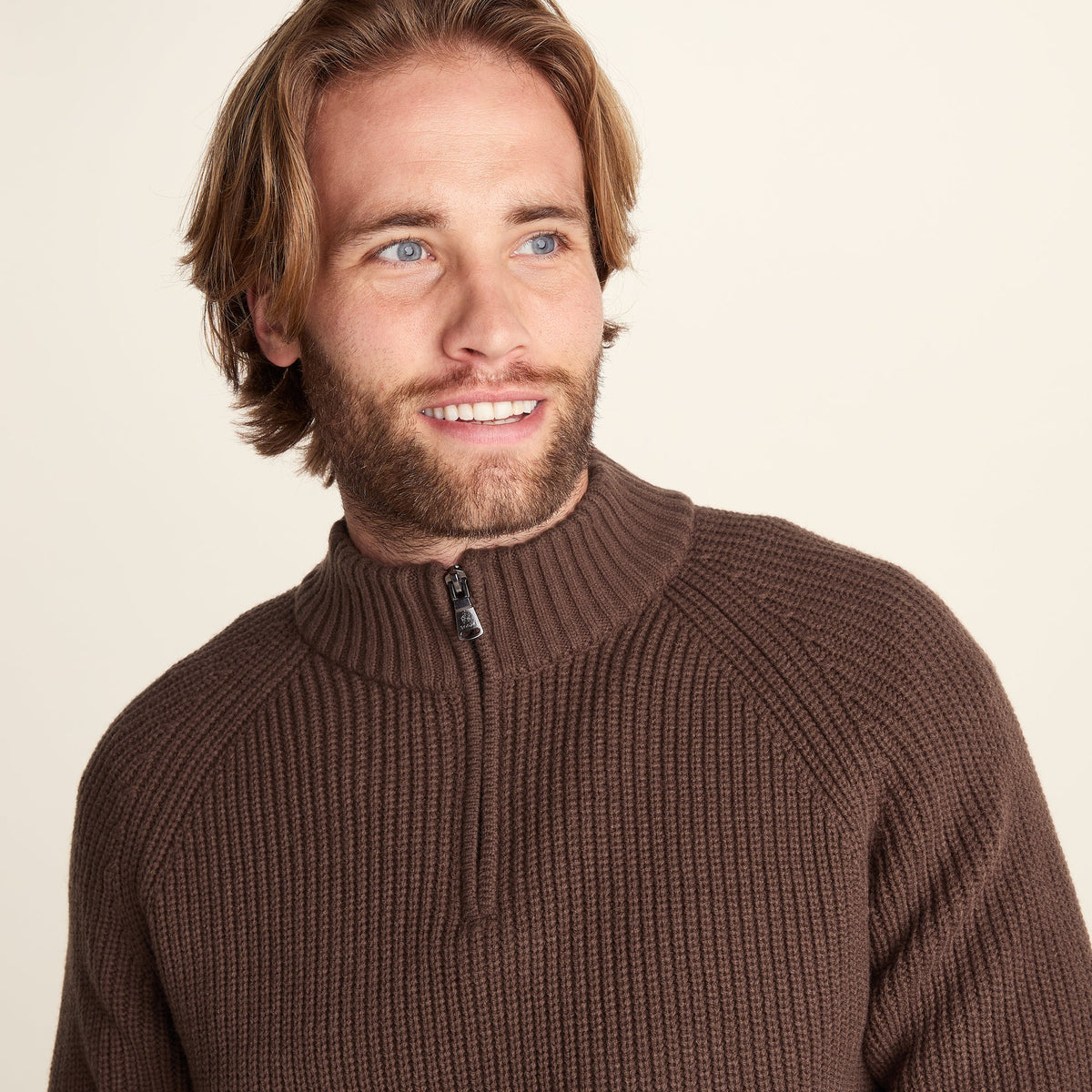Glen Mens Chunky Knitted Zip Neck Jumper - Chestnut Brown - Image 5