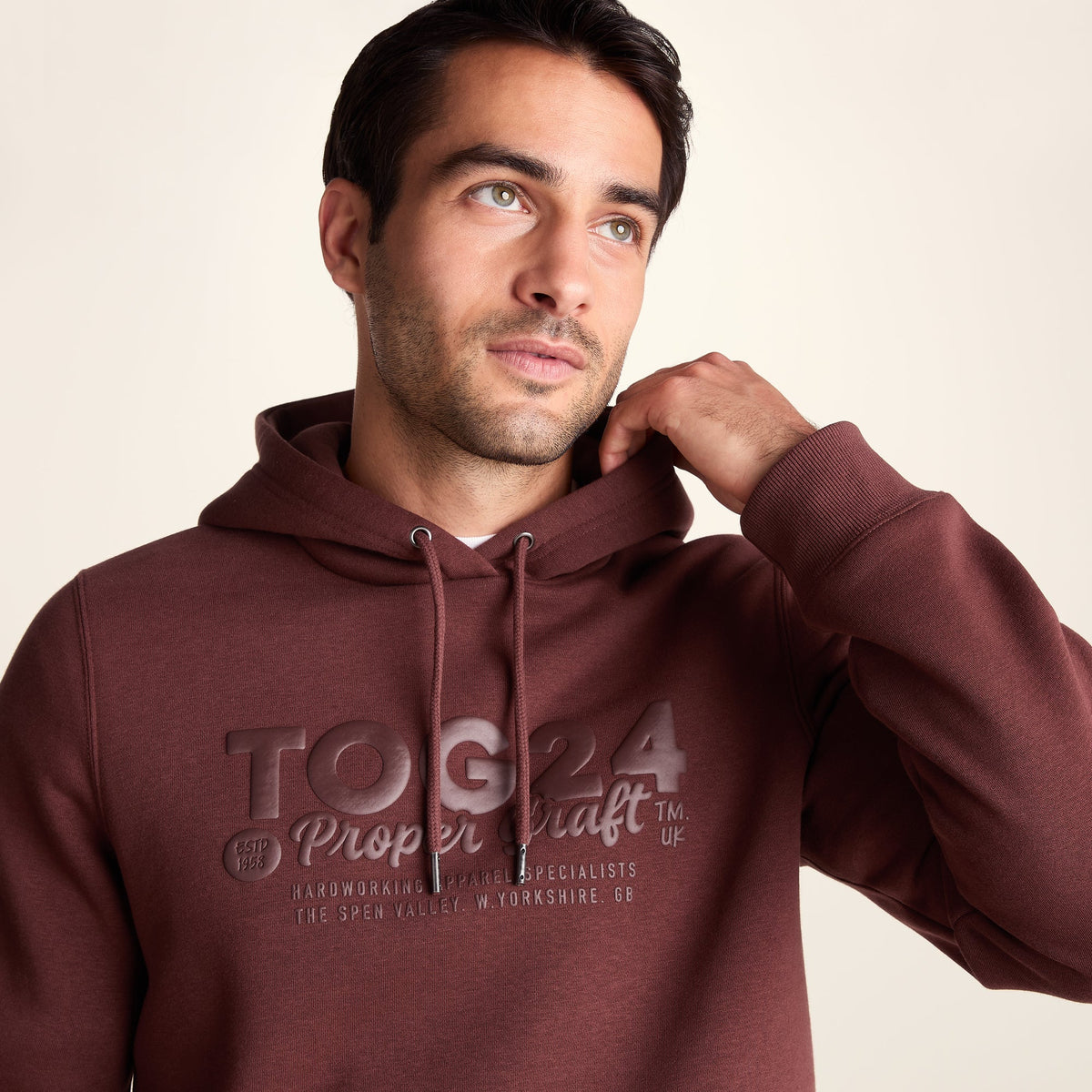 Hazelhurst Mens Supersoft Heavyweight Graphic Print Hoodie - Burnt Caramel - Image 6