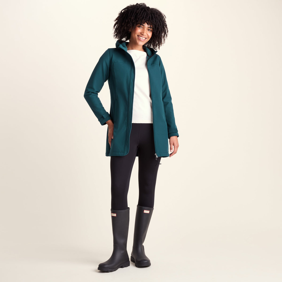 Keld Womens Long Shower Resistant Hooded Softshell Jacket - Petrol Green - Image 2
