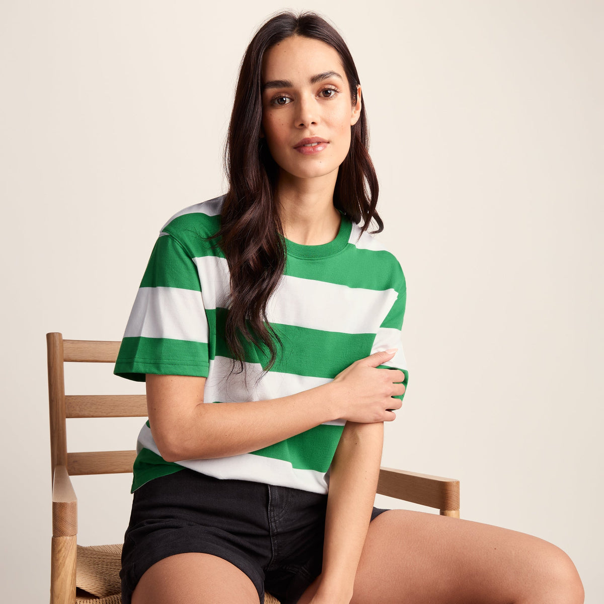 Lani Womens 100% Cotton Supersoft Boxy Fit T-Shirt - Sage Stripe - Image 4