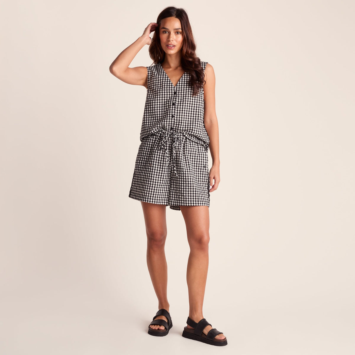 Lila Womens Short Sleeve Gingham Check Shirt - Black Check - Image 3
