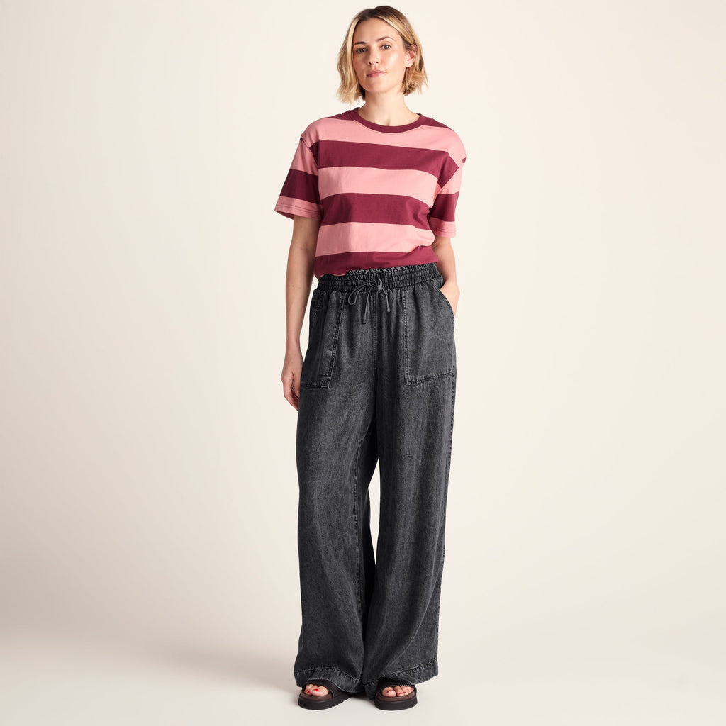 Lucy Womens Wide Leg Denim Look Trousers - Washed Black