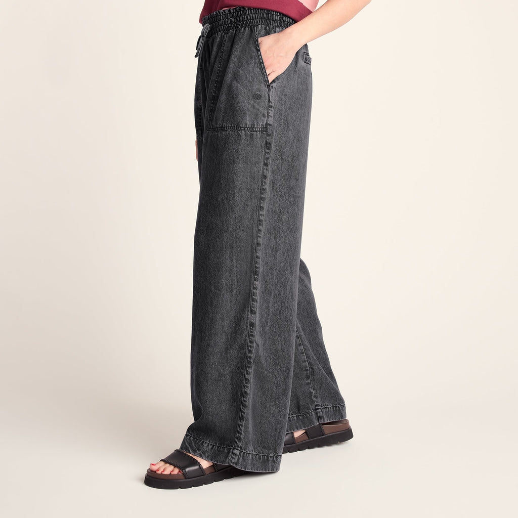 Lucy Womens Wide Leg Denim Look Trousers - Washed Black - Image 5