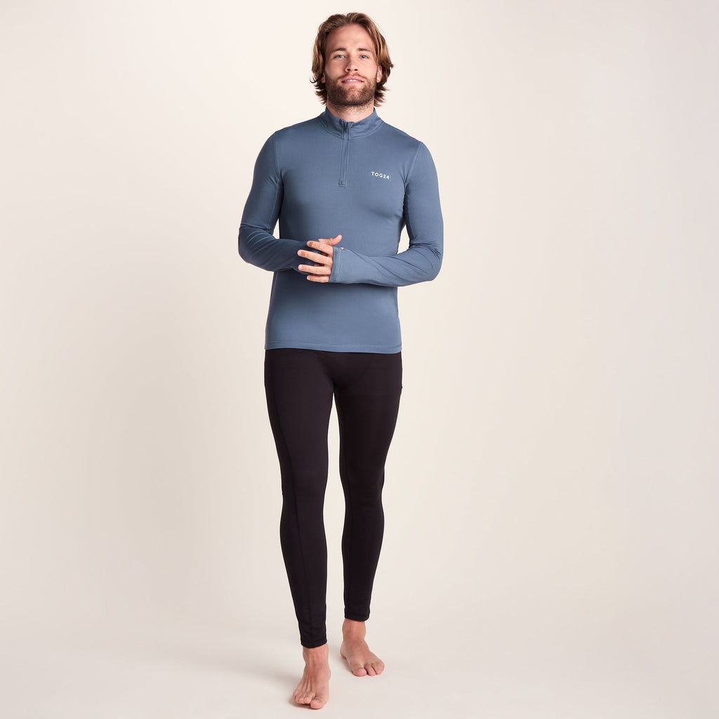 Snowdon Mens Thermal Quarter Zip Base Layer - Smokey Blue - Image 2