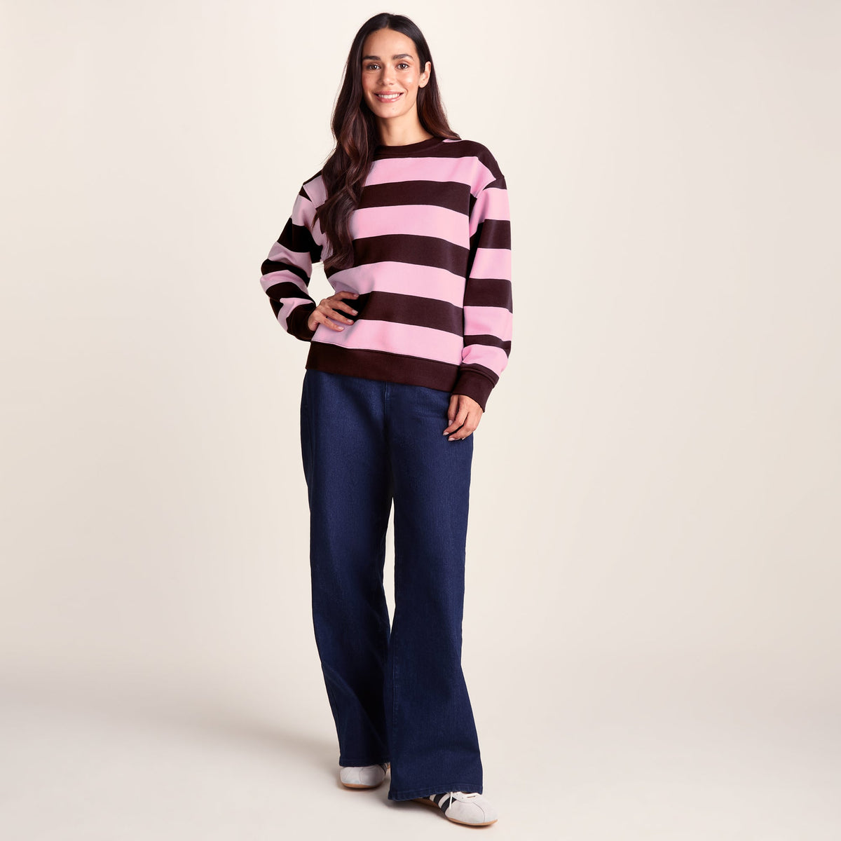 Yuri Womens Supersoft Crew Neck Striped Sweatshirt - Huckleberry Stripe - Image 3