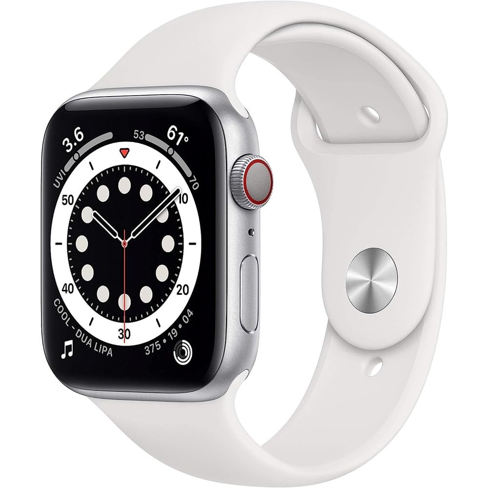 Apple Watch Series 6 (GPS + Cellular, 44mm) - Silver Aluminum Case with White Sport Band - Image 2