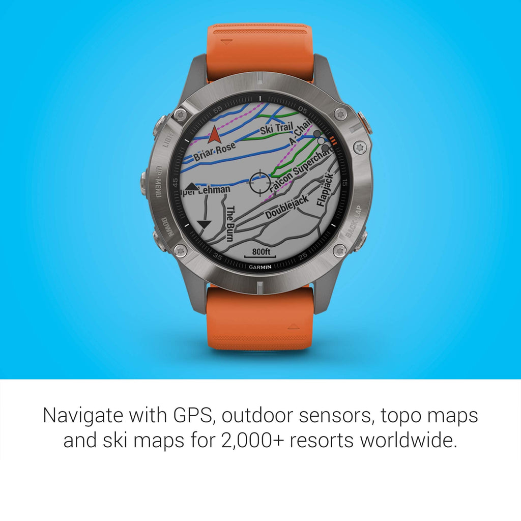 Garmin - fēnix 6 Sapphire 33mm - Titanium With Ember Orange Band - 010-02158-13 - Image 5
