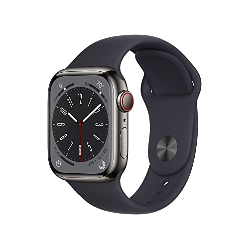 Apple Watch Series 8 GPS + Cellular 41mm Graphite Stainless Steel Case with Midnight Sport Band - M/L - MNVH3LL/A