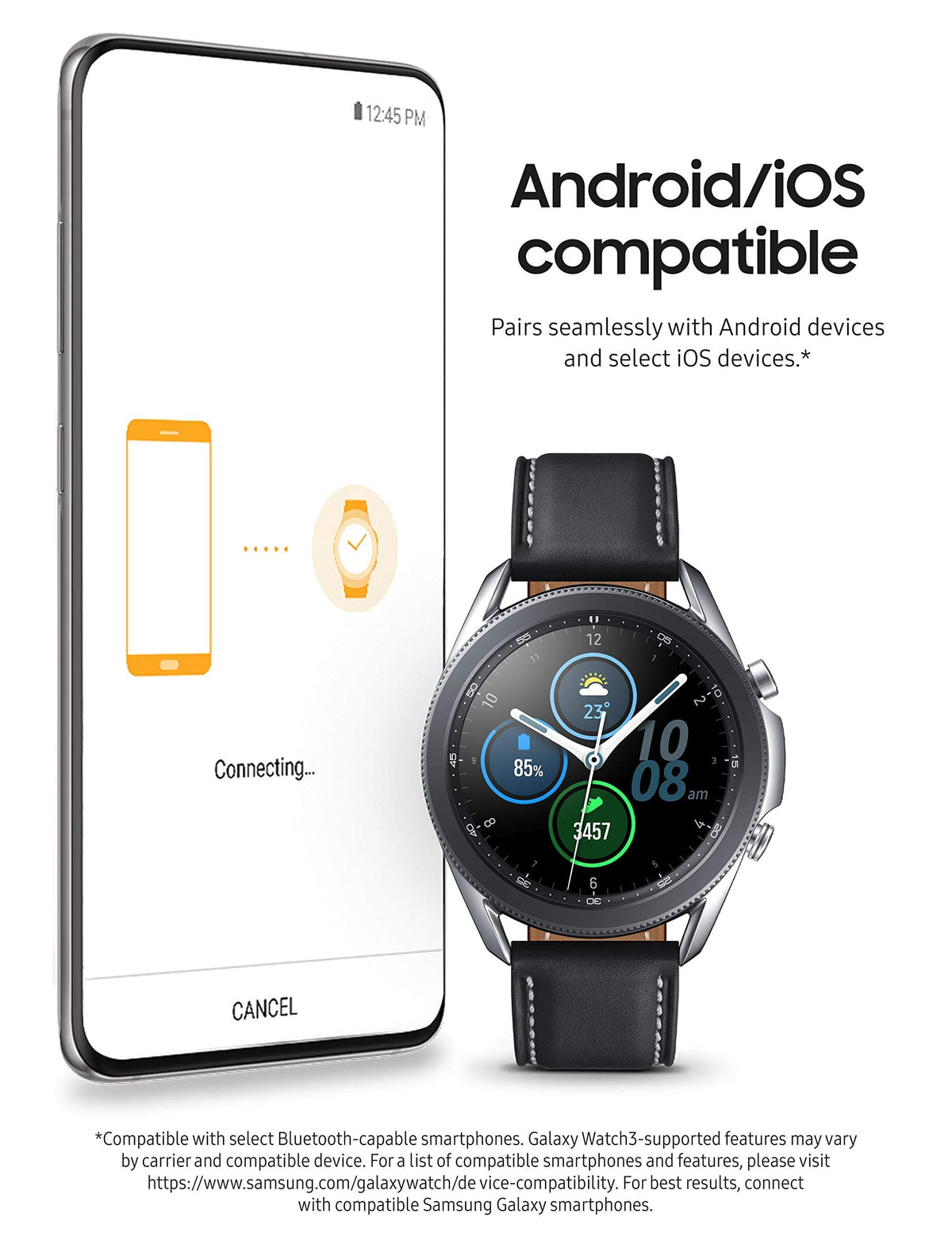 Samsung Galaxy Watch3 SM-R850 41mm Mystic Silver Stainless Steel Case with Black - SM-R850NZSAXAR - Image 9