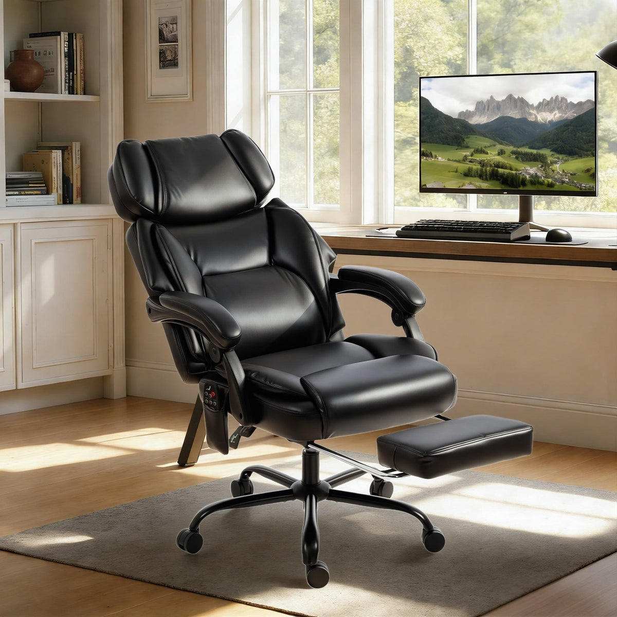 High Back Vibration Massage Office Chair with Heat, Reclining Back & Footrest - Image 3