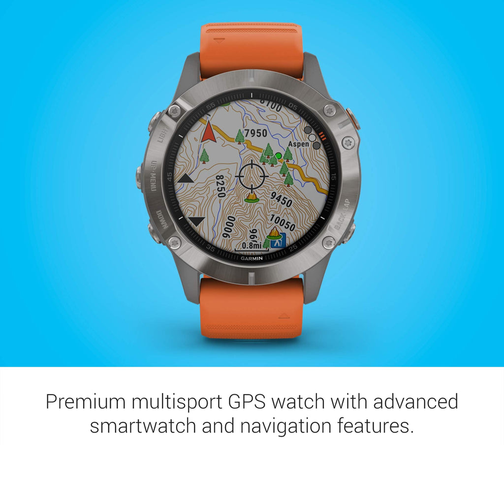 Garmin - fēnix 6 Sapphire 33mm - Titanium With Ember Orange Band - 010-02158-13 - Image 2